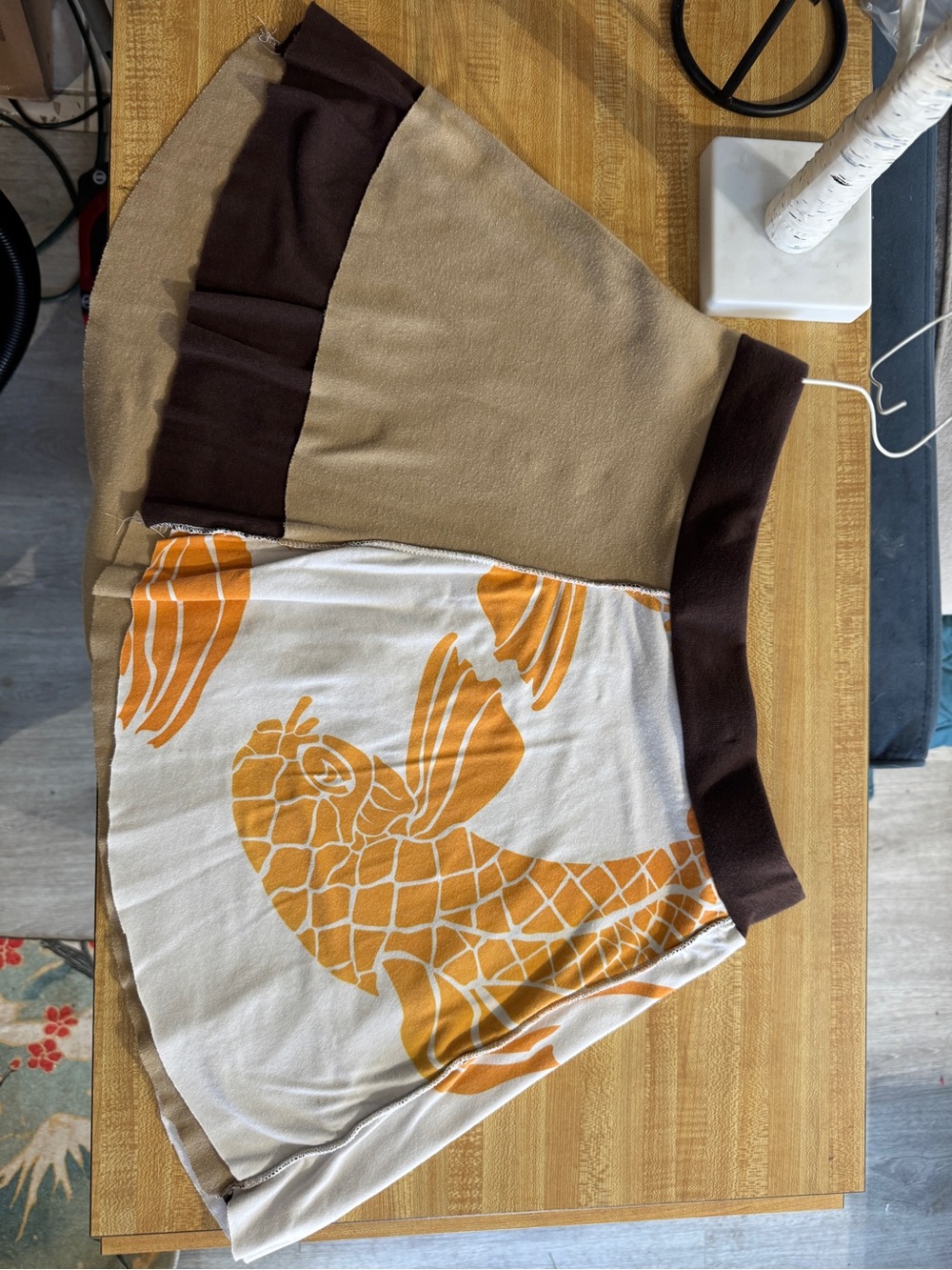 Brown & Tan Patchwork Koi Fish Print Skirt